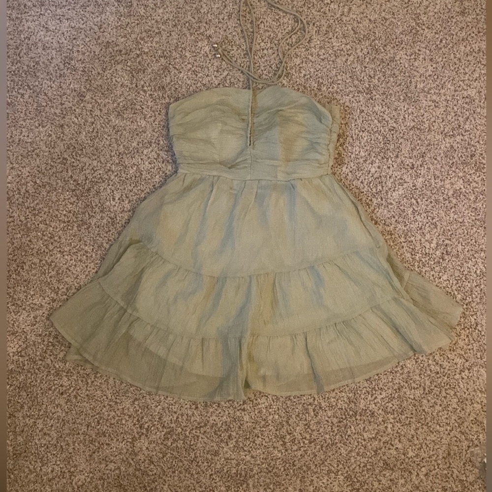 Green Halter Flowy Skirt Mini Dress - Picture 2 of 3